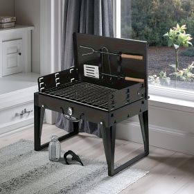"All-Terrain Folding Grill - Windproof Durable Design with 3 Height Adjustments for Backpacking & Picnics"