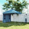 10' x 10' Pop Up Canopy Tent w/ Sidewall, Height Adjustable Instant Sun Shelter w/ Storage Pockets, Dark Blue