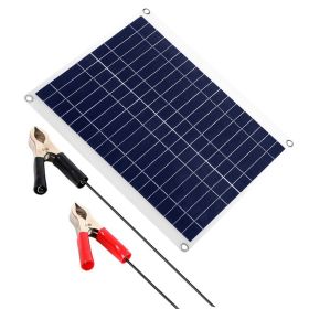 1Pc Outdoor Solar Panel 12V 25W Car Battery Charger IP68 Waterproof With 3.0A Dual USB Charging Clip Line For RV Car Boat (Option: White Blue)