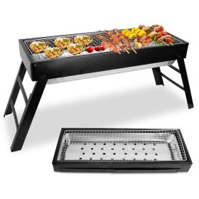 Foldable Charcoal BBQ Grill Stainless Steel Grill Net Easy Setup Portable Tabletop Barbecue Grill for Camping Picnic Outdoor Party Backyard (Color: Black, size: Standard)