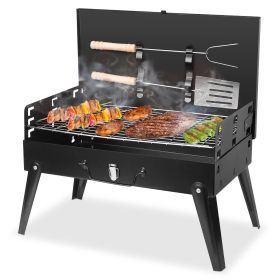 1Pc 16.7x10x17.7in Portable Charcoal Grill Foldable BBQ Suitcase Grill Shelf For Outdoor Camping Picnics Garden Grilling Fedex Shipping (Option: Black)